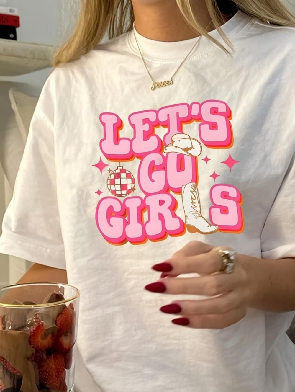 Western Cowgirls "Let's Go Girls " Pink Graphic Tee
